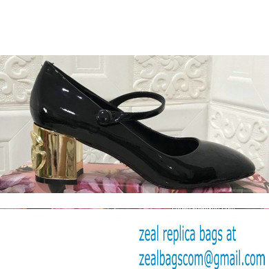 Dolce  &  Gabbana Heel 6.5cm Patent Leather Mary Janes Black with DG Karol Heel 2021